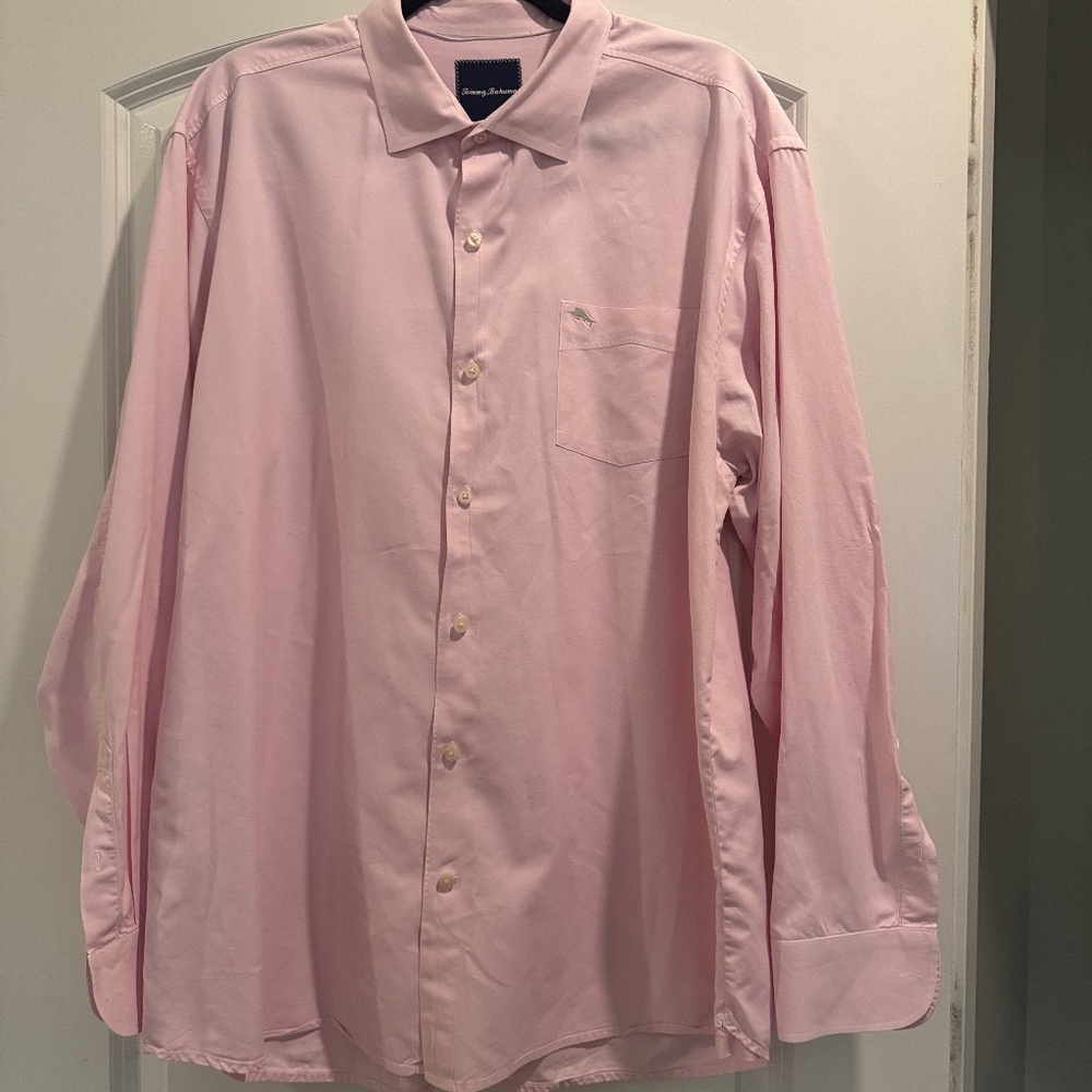 Tommy Bahama pink mens button down long sleeve shirt preppy, business casual XL